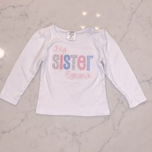 “Big Sister Emma” Embroidered Appliqué Long Sleeve T-Shirt (2T)